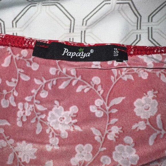 Papaya Red & White Floral Ruched Mini Dress - Size Medium - Picture 2 of 6